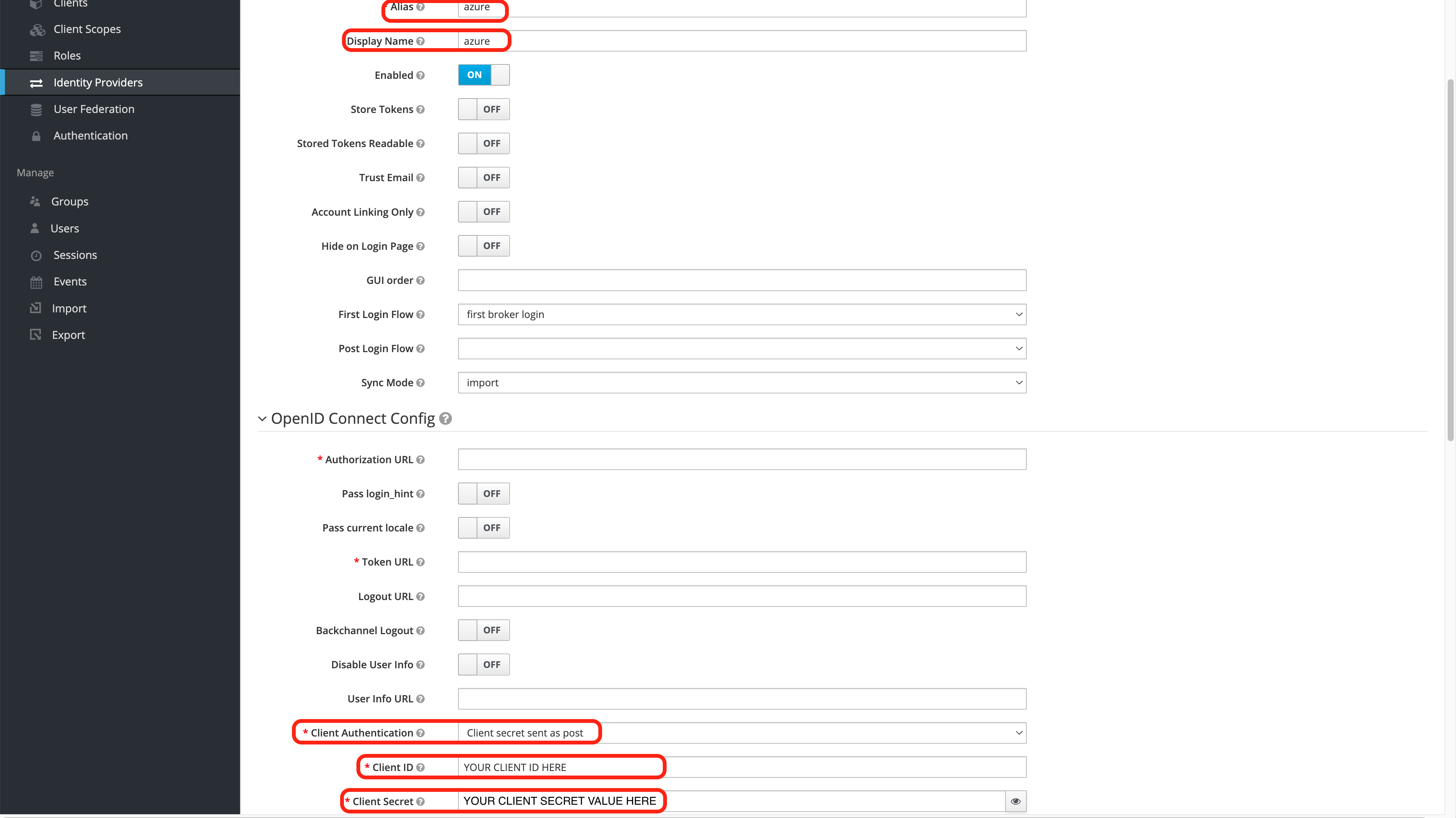 Identity Provider Values