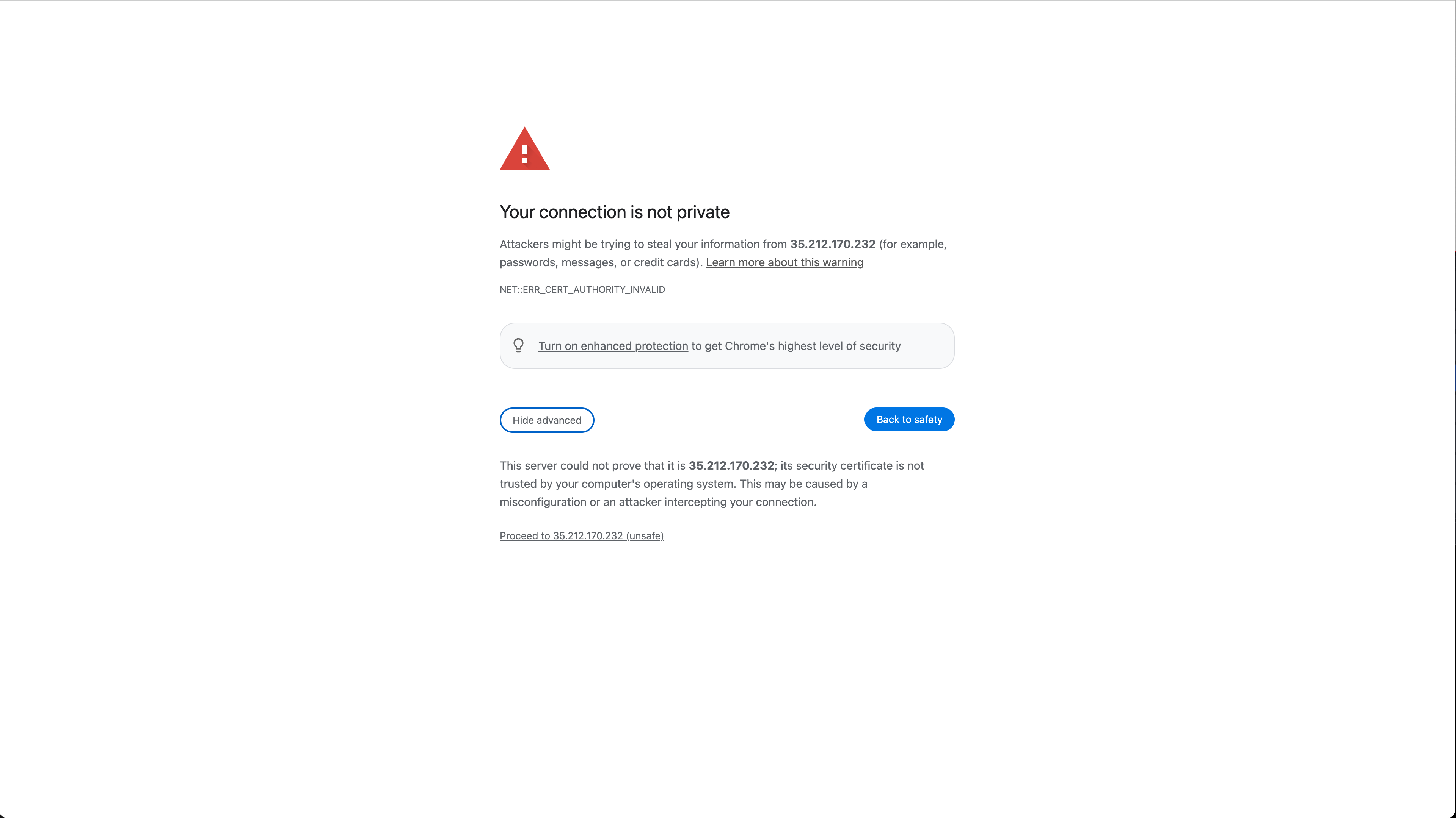 Browser certificate warning